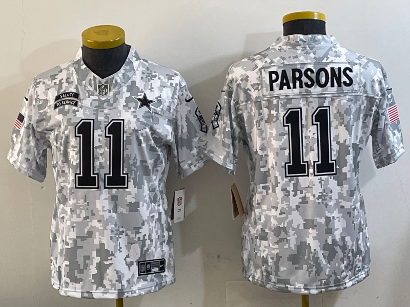 Women's Dallas Cowboys #11 Micah Parsons 2024 FUSE Arctic Camo Salute to Service Limited Stitched Jersey