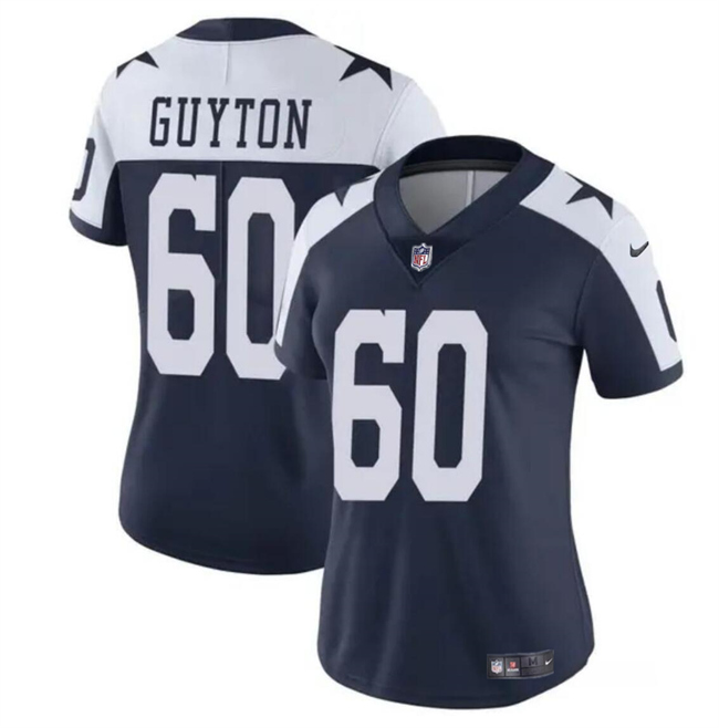 Women's Dallas Cowboys #60 Tyler Guyton Navy White 2024 Draft Vapor Thanksgiving Limited Football Stitched Jersey(Run Small)