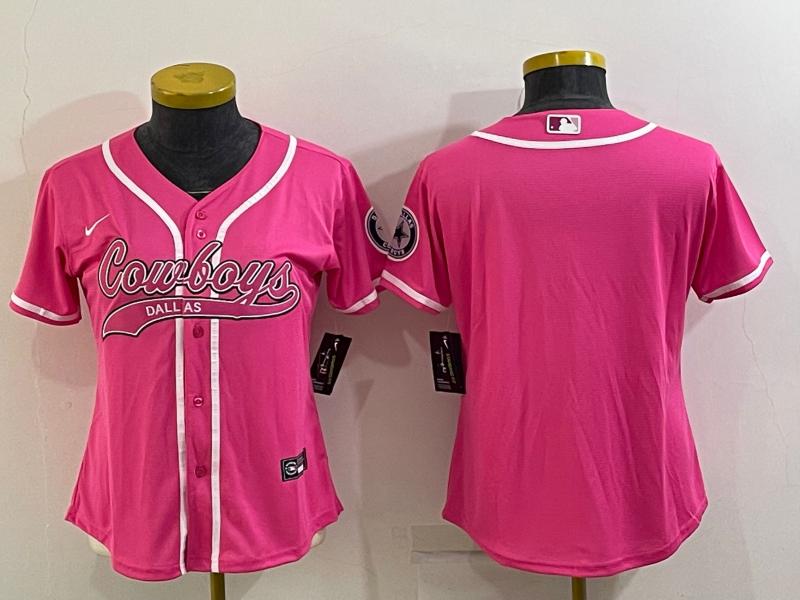 Women's Dallas Cowboys Blank Pink With Patch Cool Base Stitched Baseball Jersey