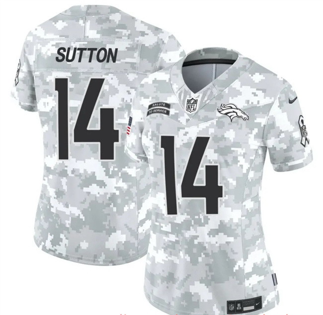 Women's Denver Broncos #14 Courtland Sutton 2024 F.U.S.E Arctic Camo Salute To Service Limited Stitched Jersey(Run Small)