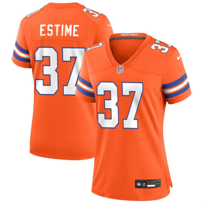 Women's Denver Broncos #37 Audric Estime Orange Mile High Collection 1977 Throwback Football Stitched Jersey(Run Small)