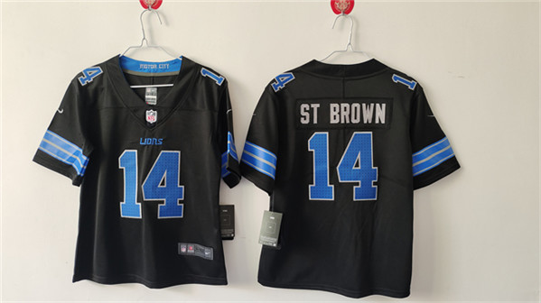 Women's Detroit Lions #14 Amon-Ra St. Brown Black Vapor Football Stitched Jersey(Run Smaller)