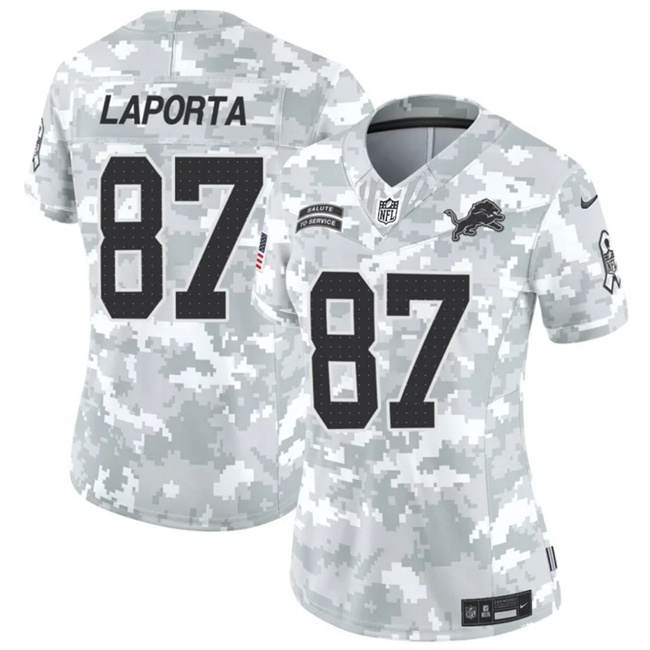 Women's Detroit Lions #87 Sam LaPorta 2024 F.U.S.E Arctic Camo Salute To Service Limited Stitched Jersey(Run Small)