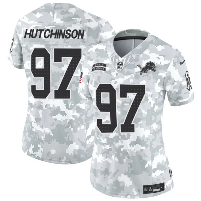 Women's Detroit Lions #97 Aidan Hutchinson 2024 F.U.S.E Arctic Camo Salute To Service Limited Stitched Jersey(Run Small)