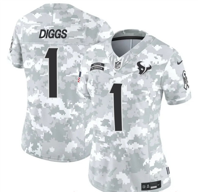 Women's Houston Texans #1 Stefon Diggs 2024 F.U.S.E Arctic Camo Salute To Service Limited Stitched Football Jersey(Run Small)