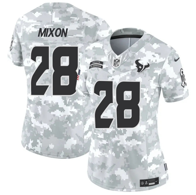 Women's Houston Texans #28 Joe Mixon 2024 F.U.S.E Arctic Camo Salute To Service Limited Stitched Football Jersey(Run Small)