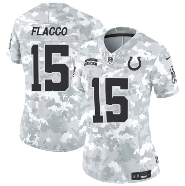 Women's Indianapolis Colts #15 Joe Flacco 2024 F.U.S.E Arctic Camo Salute To Service Limited Stitched Jersey(Run Small)