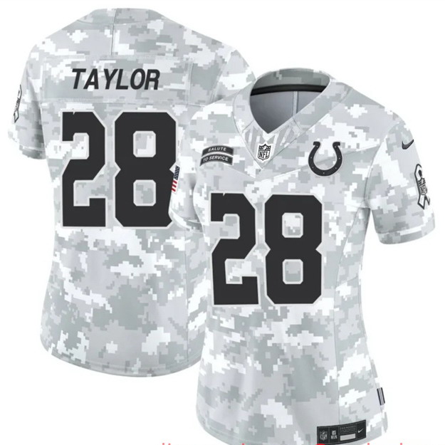 Women's Indianapolis Colts #28 Jonathan Taylor 2024 F.U.S.E Arctic Camo Salute To Service Limited Stitched Jersey(Run Small)