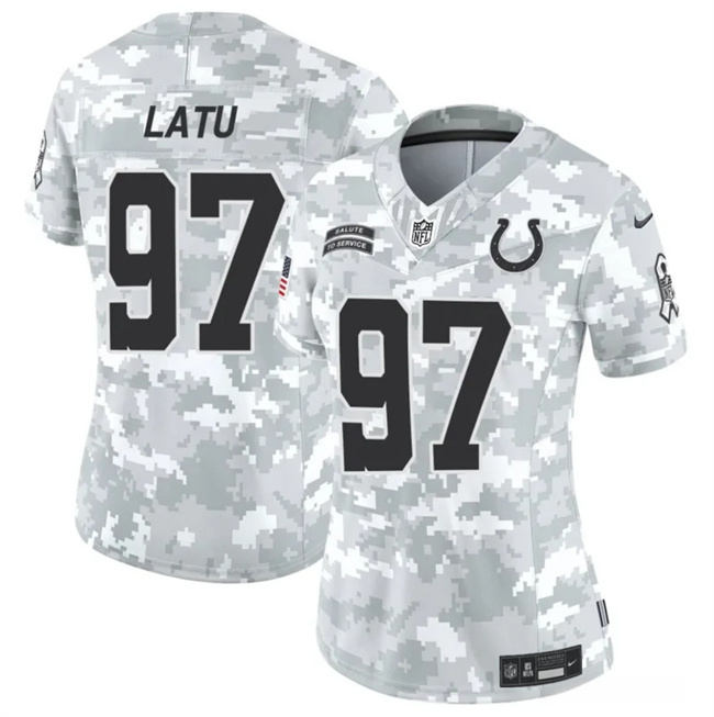 Women's Indianapolis Colts #97 Laiatu Latu 2024 F.U.S.E Arctic Camo Salute To Service Limited Stitched Jersey(Run Small)