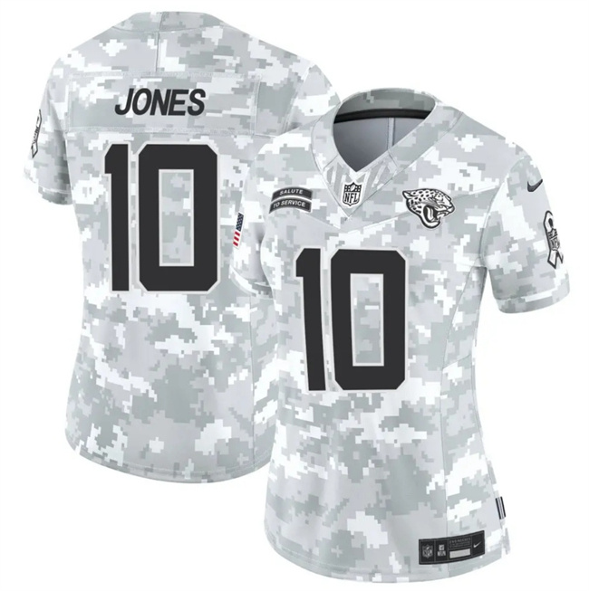 Women's Jacksonville Jaguars #10 Mac Jones 2024 F.U.S.E Arctic Camo Salute To Service Limited Stitched Football Jersey(Run Small)