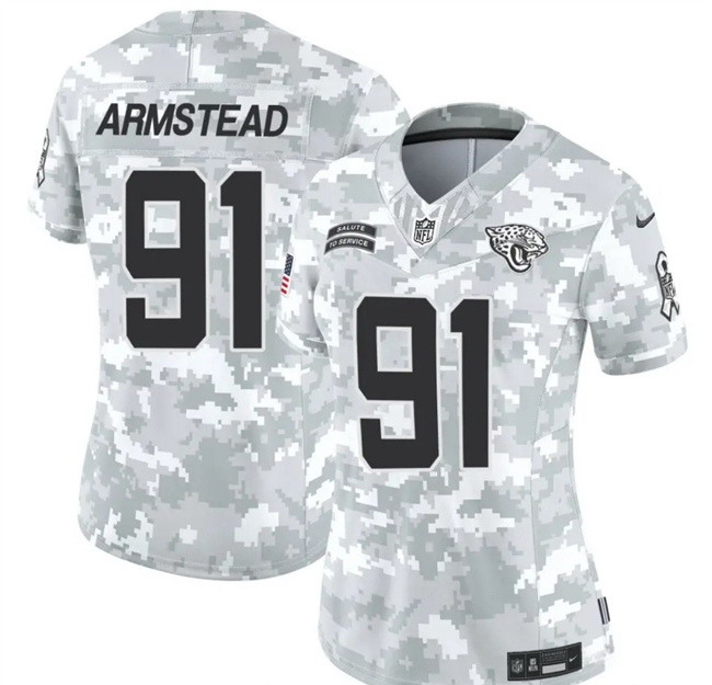 Women's Jacksonville Jaguars #91 Arik Armstead 2024 F.U.S.E Arctic Camo Salute To Service Limited Stitched Football Jersey(Run Small)