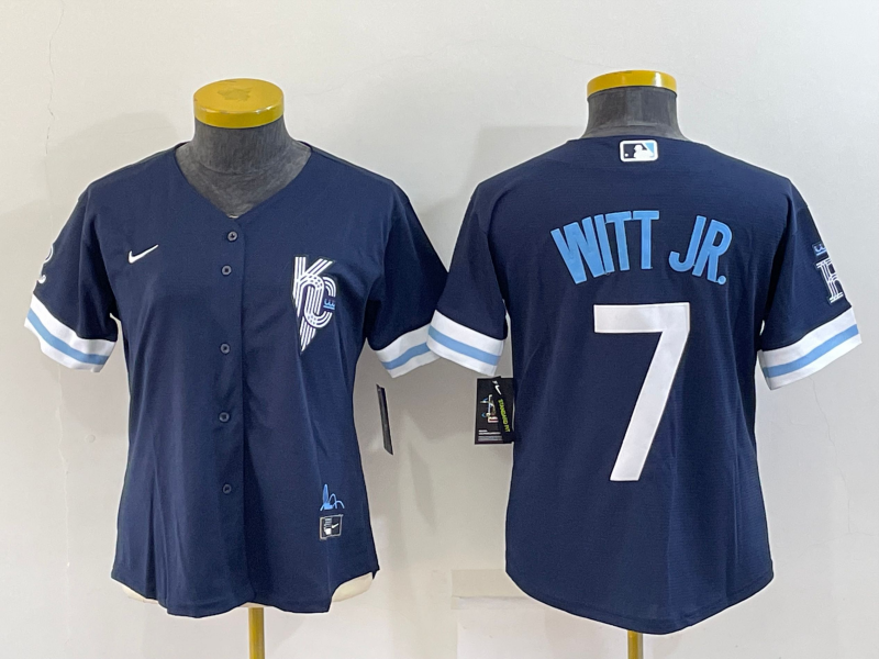 Women's Kansas City Royals #7 Bobby Witt Jr 2022 Navy Blue City Connect Cool Base Stitched Jersey