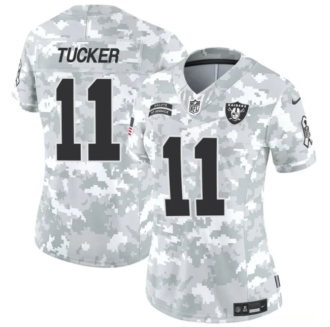 Women's Las Vegas Raiders #11 Tre Tucker 2024 F.U.S.E Arctic Camo Salute To Service Limited Stitched Jersey(Run Small)