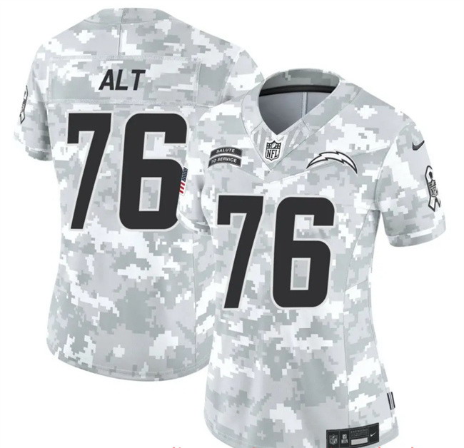 Women's Los Angeles Chargers #76 Joe Alt 2024 F.U.S.E Arctic Camo Salute To Service Limited Stitched Football Jersey(Run Small)