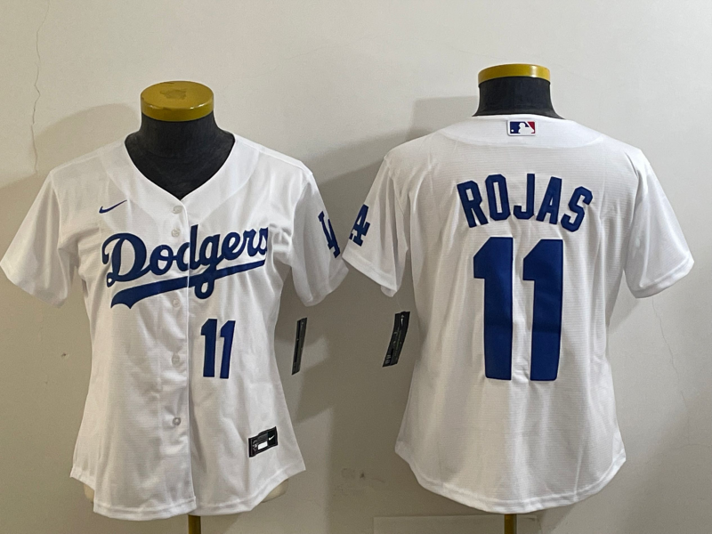 Women's Los Angeles Dodgers #11 Miguel Rojas Number White Cool Base Stitched Jerseys