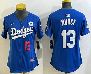 Women's Los Angeles Dodgers #13 Max Muncy Number Blue 2024 World Series With Fernando 34 Fashion Limited Stitched Jersey