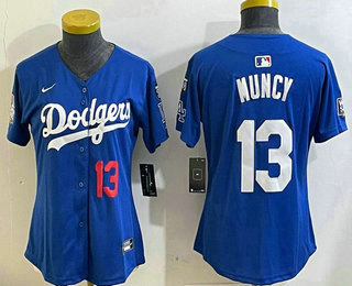 Women's Los Angeles Dodgers #13 Max Muncy Number Blue 2024 World Series With Fernando 34 Fashion Limited Stitched Jerseys