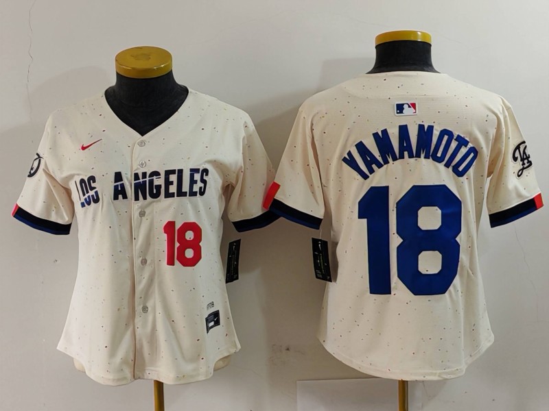 Women's Los Angeles Dodgers #18 Yoshinobu Yamamoto Number Cream 2024 City Connect Limited Stitched Jersey