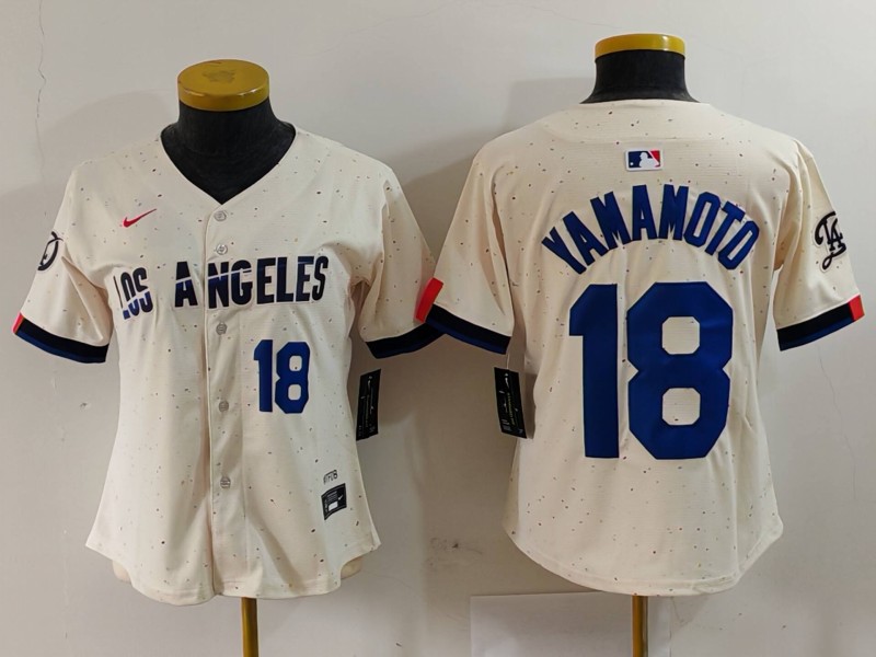 Women's Los Angeles Dodgers #18 Yoshinobu Yamamoto Number Cream 2024 City Connect Limited Stitched Jerseys