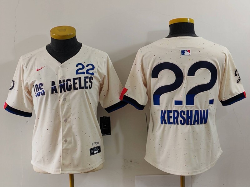 Women's Los Angeles Dodgers #22 Clayton Kershaw Cream 2024 City Connect Limited Jersey