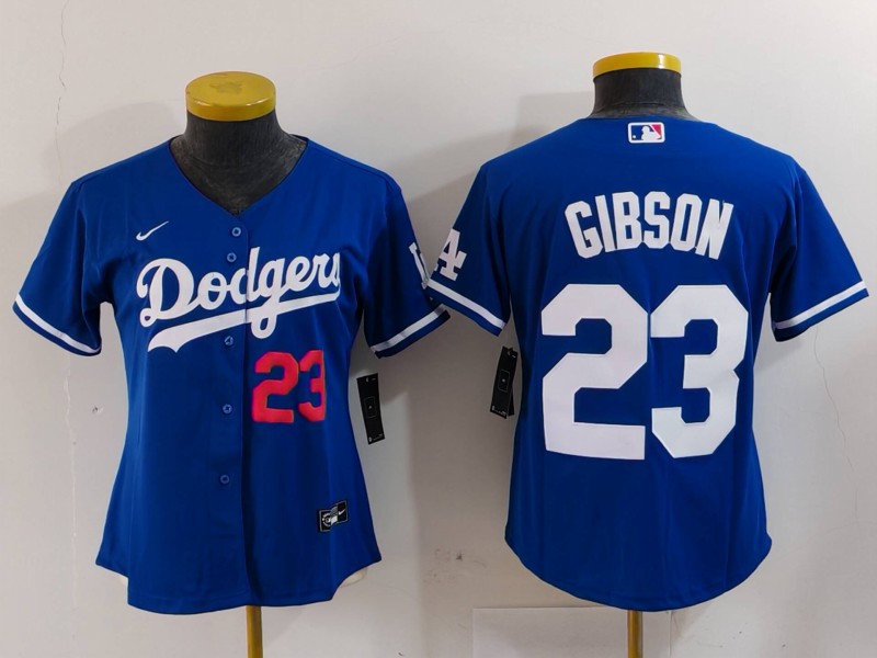 Women's Los Angeles Dodgers #23 Kirk Gibson Number Blue Cool Base Stitched Jersey