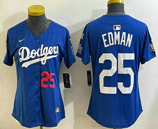 Women's Los Angeles Dodgers #25 Tommy Edman Number Blue 2024 World Series With Fernando 34 Fashion Limited Stitched Jerseys