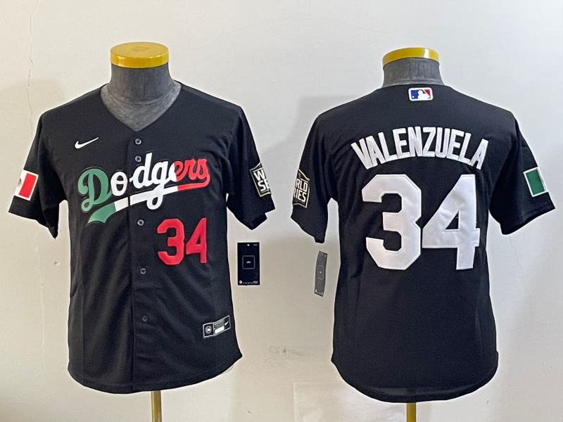 Women's Los Angeles Dodgers #34 Fernando Valenzuela Number Black Mexico 2020 World Series Cool Base Nike Jersey