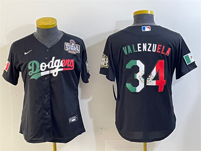 Women's Los Angeles Dodgers #34 Toro Valenzuela Black Mexico 2024 World Series Cool Base Stitched Jersey(Run Small)