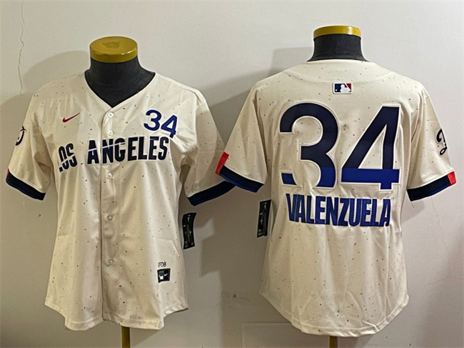 Women's Los Angeles Dodgers #34 Toro Valenzuela Cream 2024 City Connect Limited Stitched Baseball Jersey(Run Small)