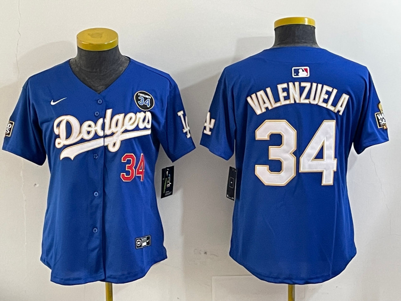 Women's Los Angeles Dodgers #34 Toro Valenzuela blue Gold 2024 World Series With Fernando Memorial Patch Limited Stitched Baseball Jersey