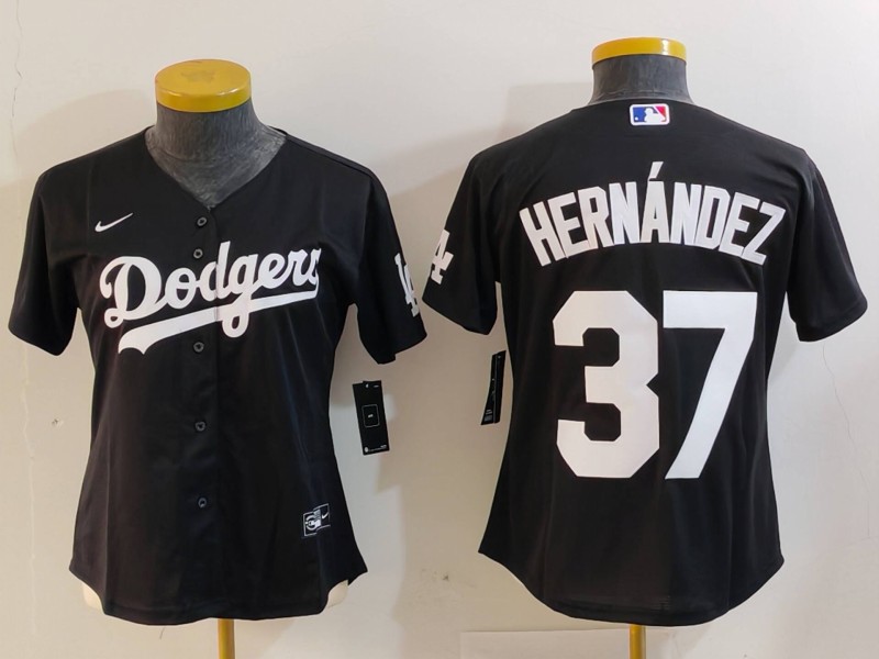 Women's Los Angeles Dodgers #37 Teoscar Hernandez Black Cool Base Stitched Jersey