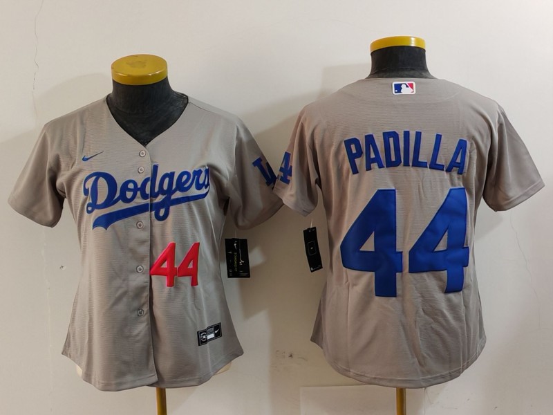 Women's Los Angeles Dodgers #44 Vicente Padilla Number Grey Cool Base Stitched Jersey