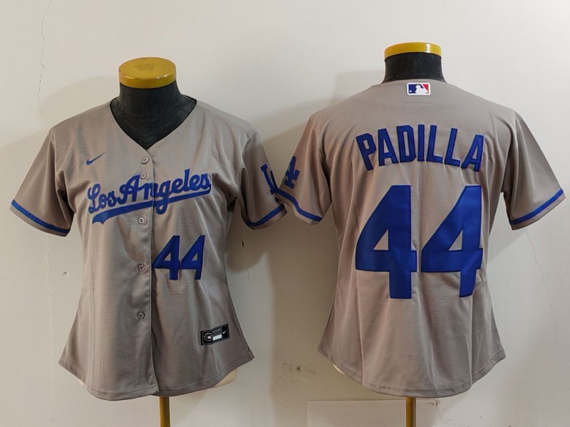 Women's Los Angeles Dodgers #44 Vicente Padilla Number Grey With los Cool Base Stitched Jerseys