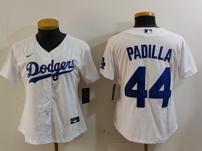 Women's Los Angeles Dodgers #44 Vicente Padilla White Cool Base Stitched Jersey