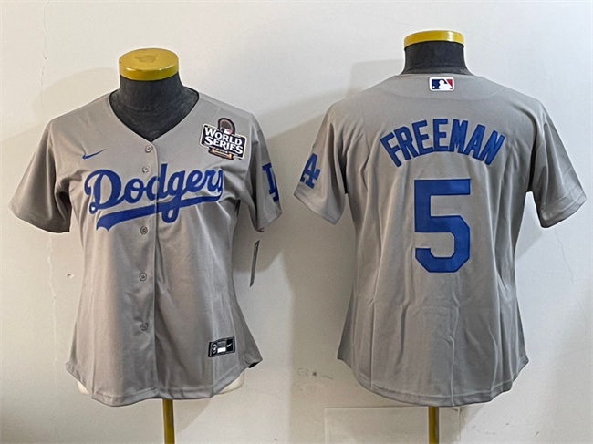 Women's Los Angeles Dodgers #5 Freddie Freeman Grey 2024 World Series Cool Base Stitched Baseball Jersey(Run Small)