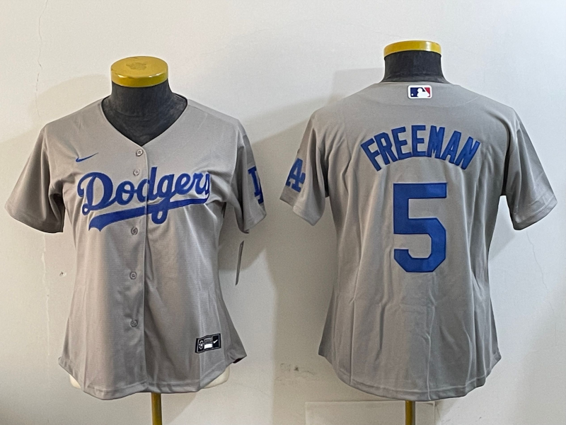 Women's Los Angeles Dodgers #5 Freddie Freeman Grey Cool Base Stitched Jersey