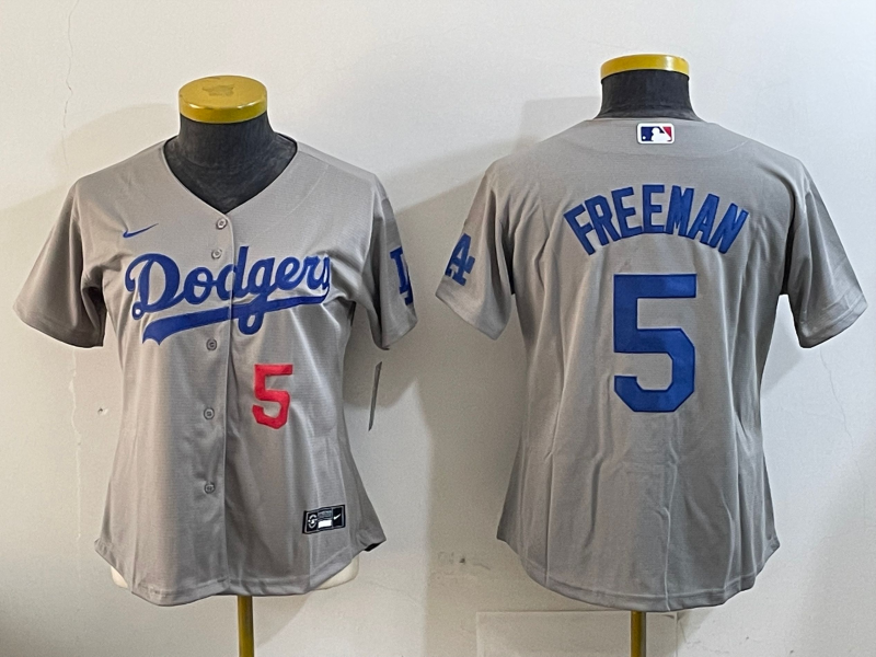 Women's Los Angeles Dodgers #5 Freddie Freeman Number Grey Cool Base Stitched Jersey