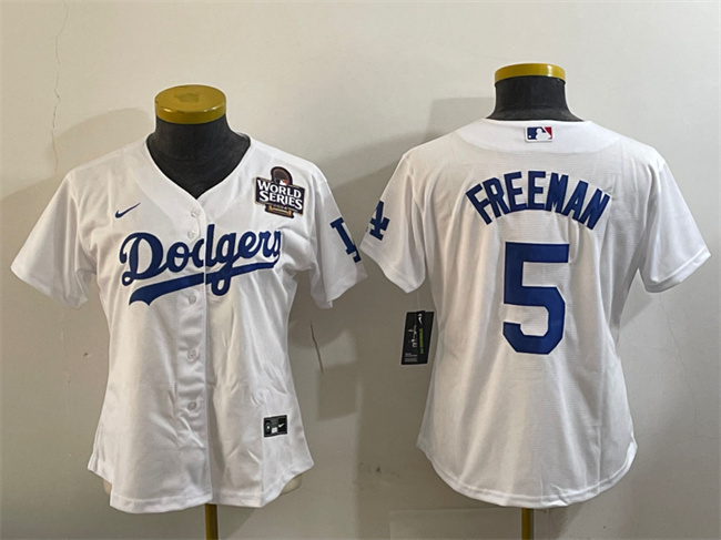 Women's Los Angeles Dodgers #5 Freddie Freeman White 2024 World Series Cool Base Stitched Baseball Jersey(Run Small)