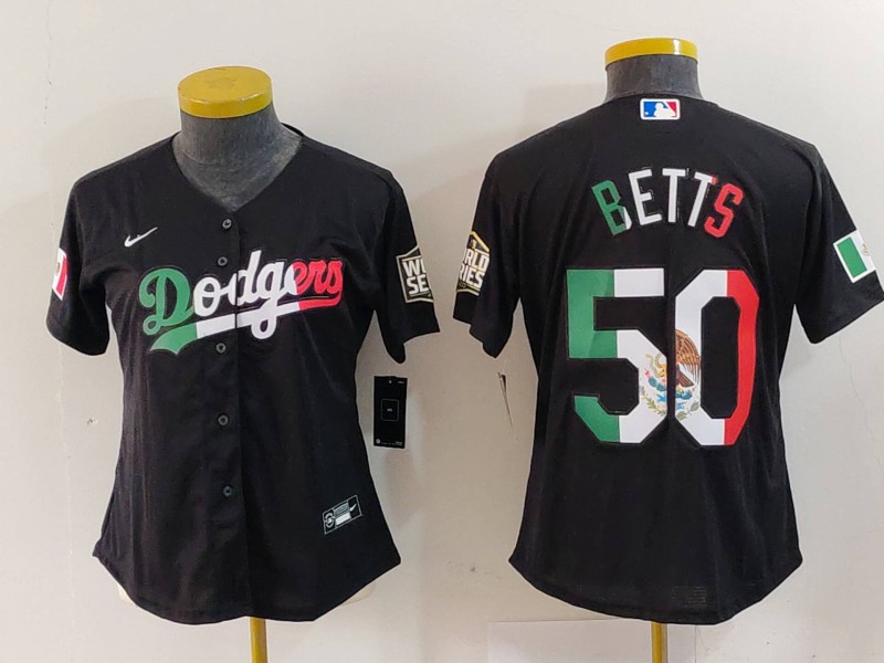 Women's Los Angeles Dodgers #50 Mookie Betts Mexico Black Cool Base Stitched Jersey