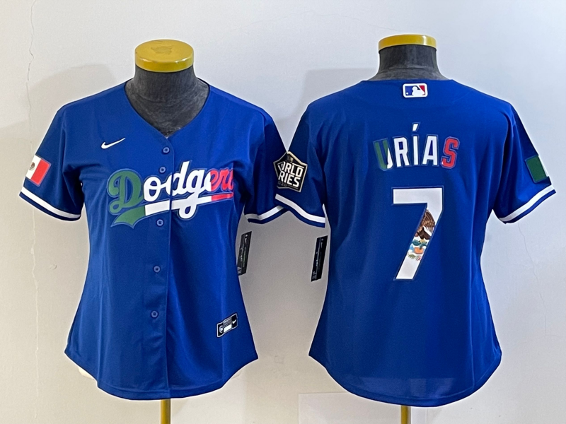 Women's Los Angeles Dodgers #7 Julio Urias Blue 2020 World Series Cool Base Nike Jersey