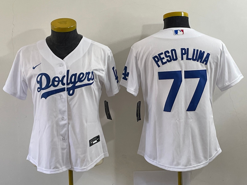 Women's Los Angeles Dodgers #77 Peso Pluma White Stitched Cool Base Nike Jersey