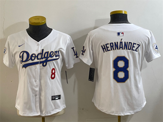 Women's Los Angeles Dodgers #8 Enrique Hernández White 2024 Jackie Robinson Patch Limited Stitched Baseball Jersey(Run Small)