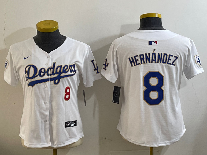 Women's Los Angeles Dodgers #8 Enrique Hernández white 2024 Jackie Robinson Patch Limited Stitched Jersey