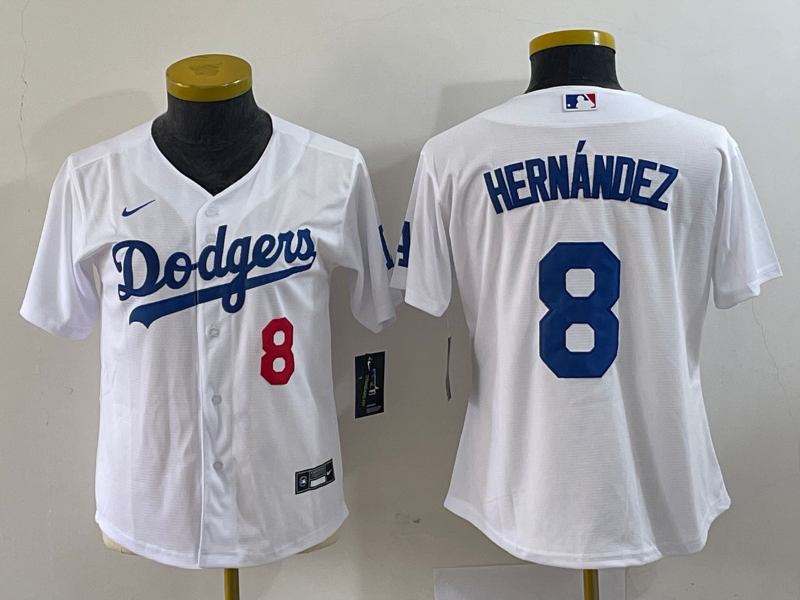 Women's Los Angeles Dodgers #8 Kike Hernandez Number White Stitched Cool Base Nike Jersey