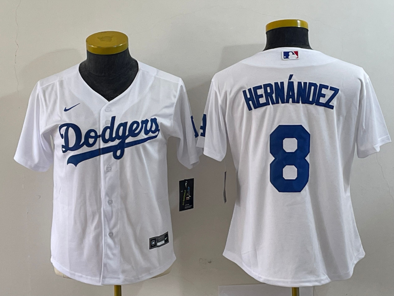 Women's Los Angeles Dodgers #8 Kike Hernandez White Stitched Cool Base Nike Jersey