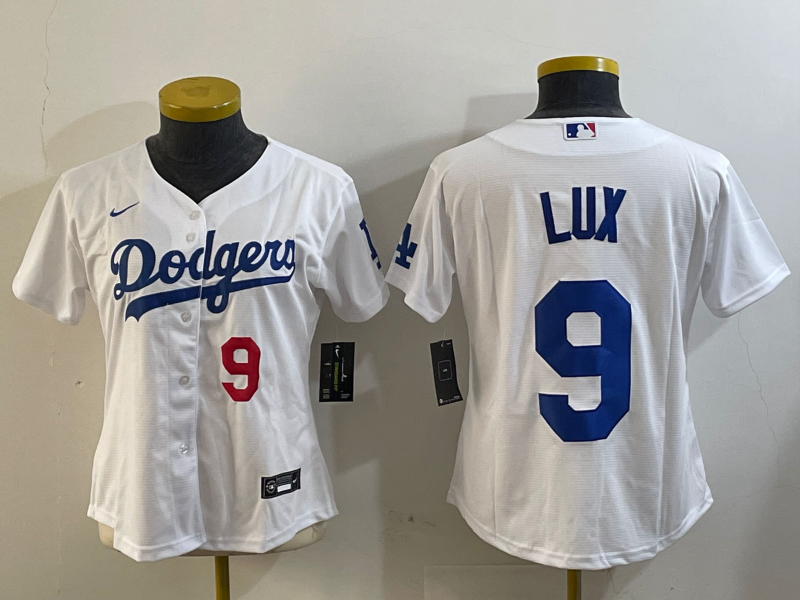 Women's Los Angeles Dodgers #9 Gavin Lux White Stitched Cool Base Nike Jerseys