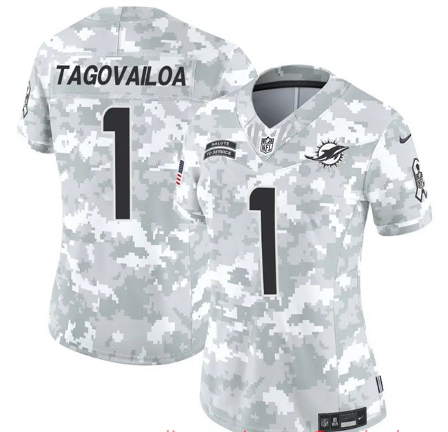 Women's Miami Dolphins #1 Tua Tagovailoa 2024 F.U.S.E Arctic Camo Salute To Service Limited Stitched Football Jersey(Run Small)