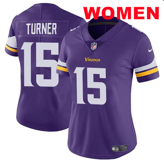 Women's Minnesota Vikings #15 Dallas Turner Purple 2024 DraftVapor Stitched Jersey(Run Small)