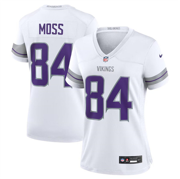 Women's Minnesota Vikings #84 Randy Moss White Winter Warrior Limited Football Stitched Jersey