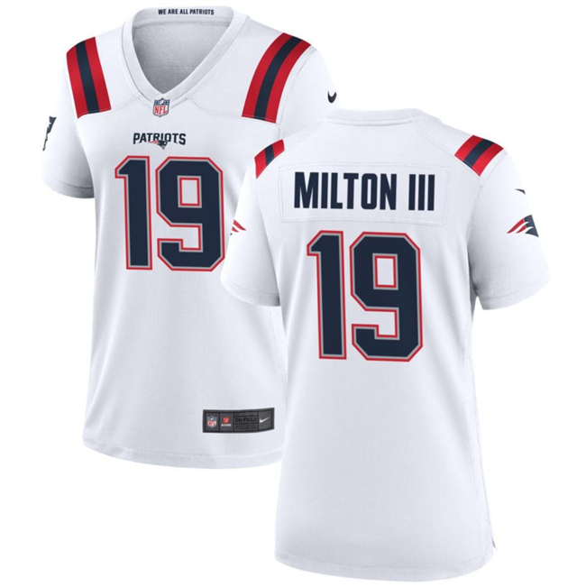 Women's New England Patriots #19 Joe Milton III 2024 White Football Stitched Jersey(Run Small)